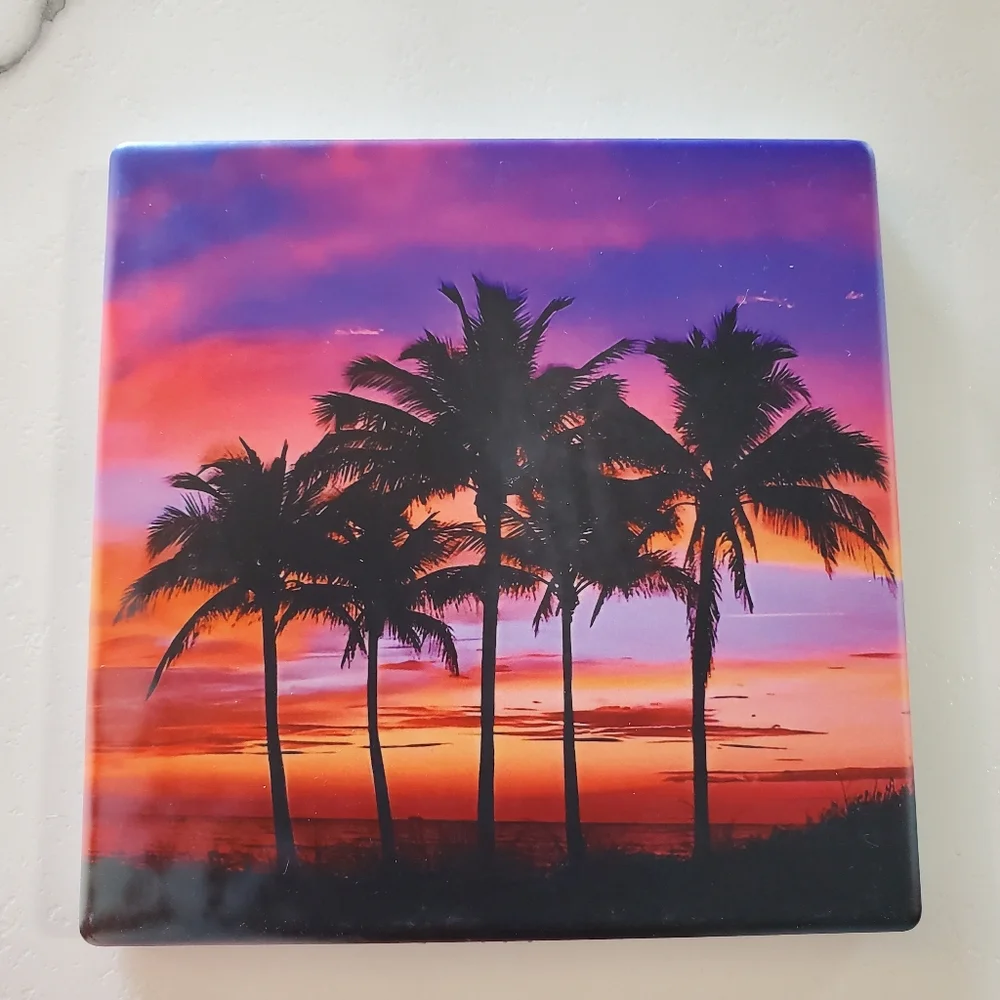 Sunset Palm Trees 2 Pack Sandstone Coasters